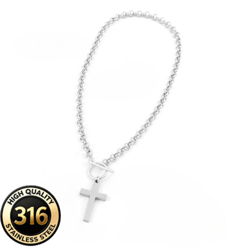 Unisex Stainless Steel Chunky Cross Pendant Necklace